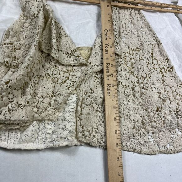 Marilu Womens Linen Blend Jacket White Open Front Lace Sequin Boho SMALL FLAW - Picture 6 of 12